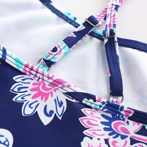 MOON Tree Girls Two Piece Bathing Suit Ruffle Tankini Swimsuits Hawaiian Floral - Picture 6 of 10